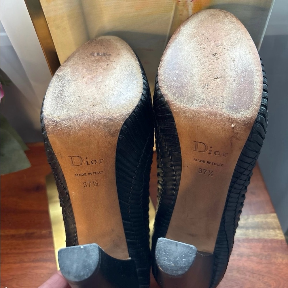 Dior Black Braided Leather Heels - Picture 7 of 12